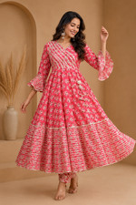 Indian Anarkali Gotta Lining Premium Party Wear Cotton Kurta Set