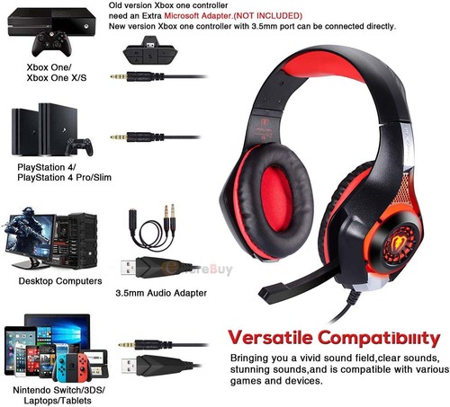 LED Noise Cancelling Gaming Headset with Microphone. Over Ear Headphone with Mic - Picture 6 of 13