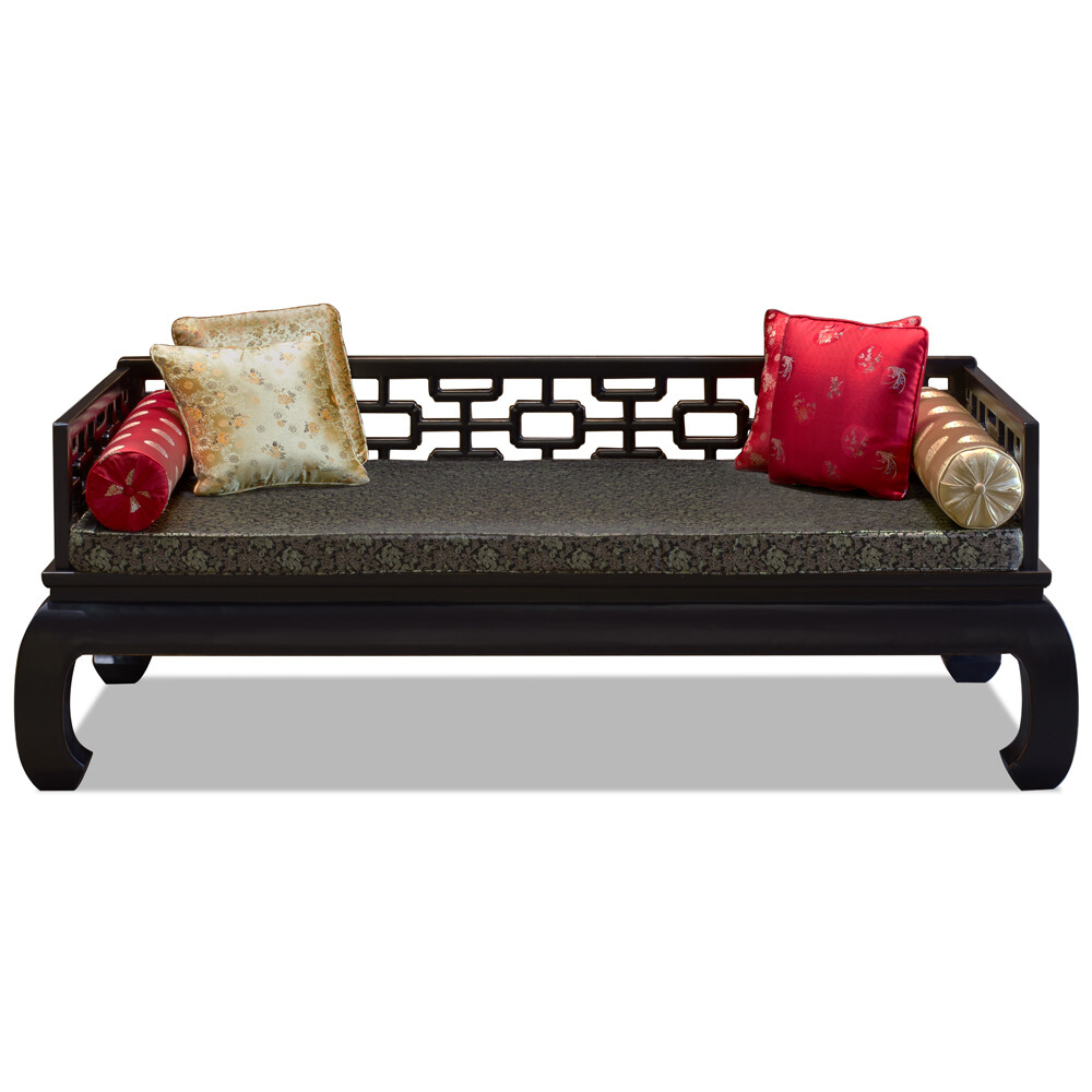 US Seller - Distressed Black Elmwood Chinese Ming Day Bed