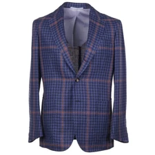 Stile Latino Napoli Slim-Fit Blue Check Silk-Linen Sport Coat 44R (Eu 54) NWT