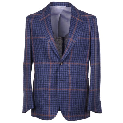 Stile Latino Napoli Trim-Fit Blue Check Silk-Linen Sport Coat 36R (Eu 46) NWT