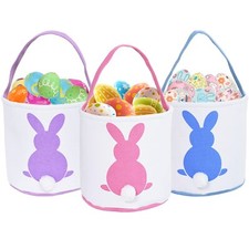 3 Pcs Easter Bunny Basket Bags for Kids - Canvas Cotton Carrying Gift and Egg...