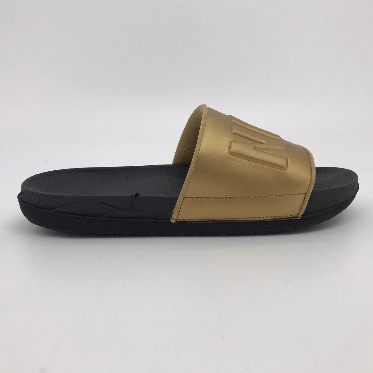 Nike sandals gold logo sale