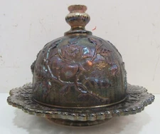 Imperial Glass Purple Luster Rose Carnival Butter Cheese Dish W / Lid