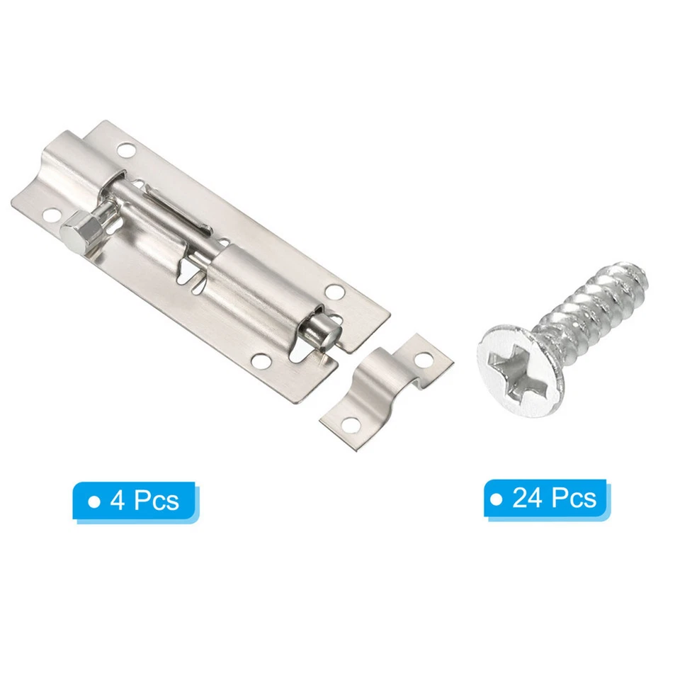4 piezas pestillo de perno de barril de puerta 3 pulgadas, pestillo de seguridad de acero inoxidable cerradura deslizante Foto 2 de 4