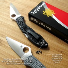 3 Piece Raw Titanium Pocket Clip Screw Set fits Spyderco DELICA 4 FRN (NO KNIFE)