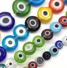 Rainbow Evil Eye Glass Coin Disc Bead Flat Round Saucer 4mm 6 8mm 10 12mm 15"