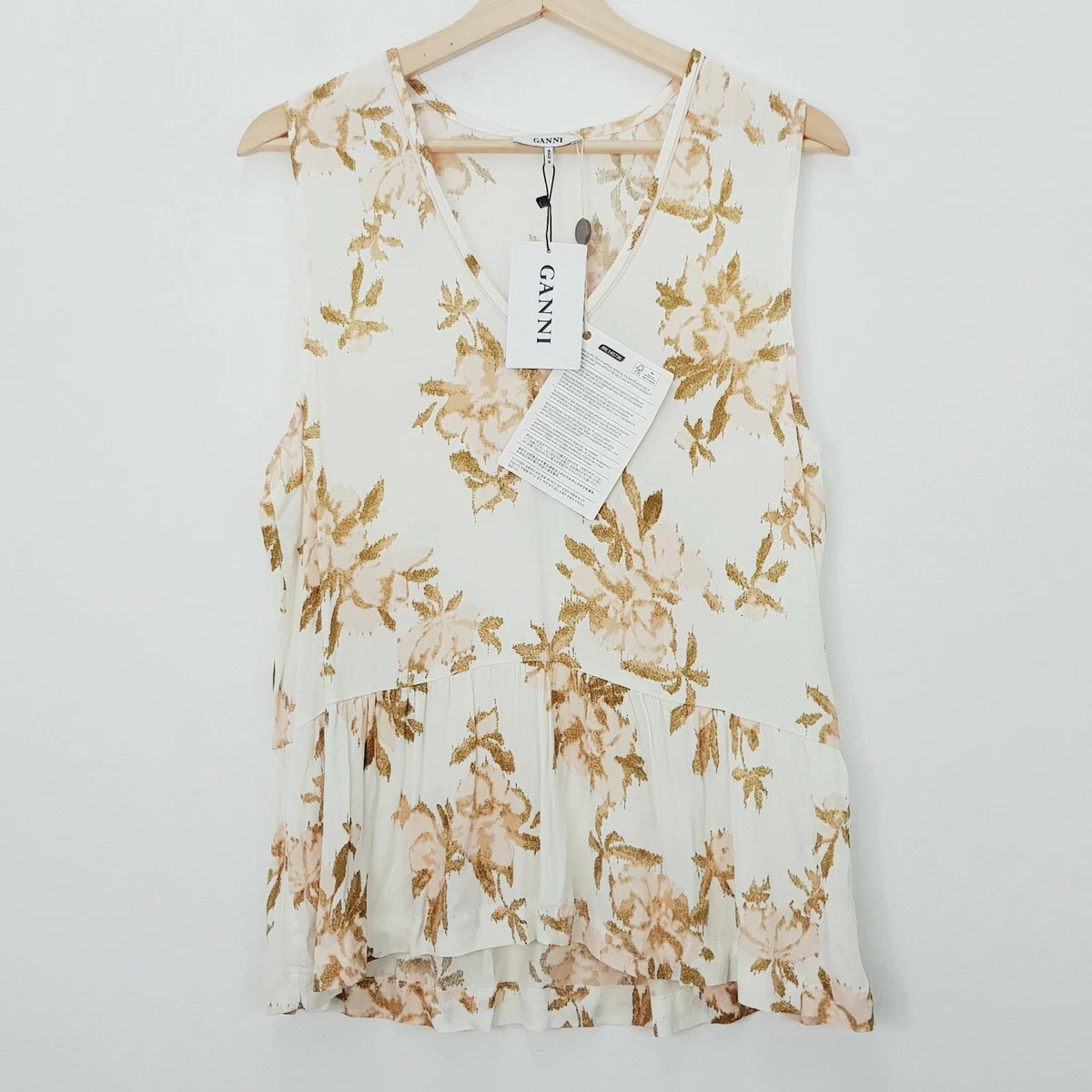 GANNI Womens Vanilla St Pierre Crepe Top NEW TAGS Size 38 or