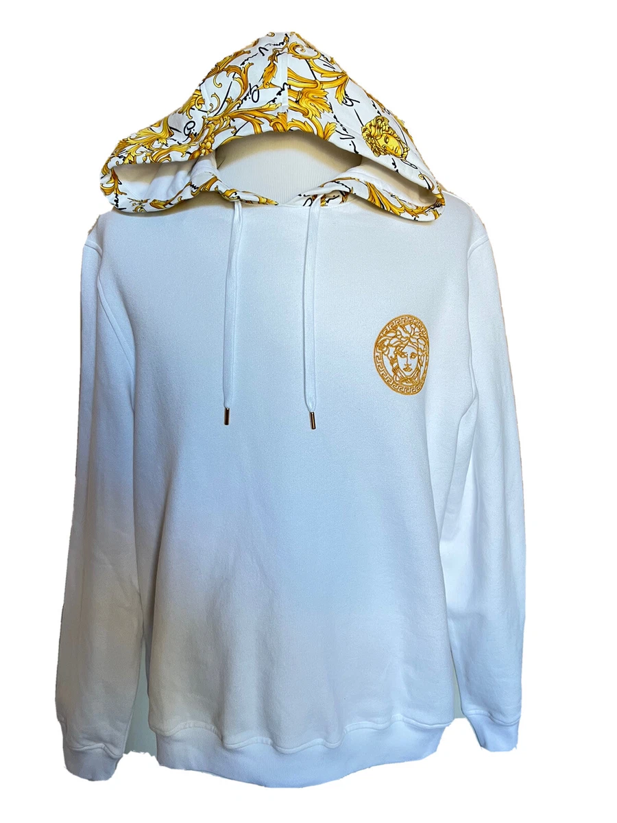 NWT 1150 Versace Medusa Baroque Print Sweatshirt with Hoodie White 4XL 1003253