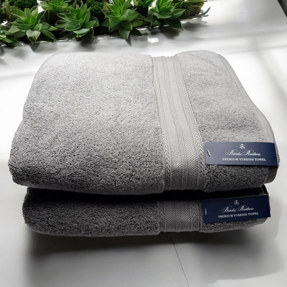 Brooks Brothers Premium Turco 2 Toallas de Baño Gris 100% Algodón Nuevo Foto 2 de 4