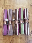 NEW World Market 10 Pcs Set 5 Copper Napkin Rings & 5 Striped Cloth Napkins