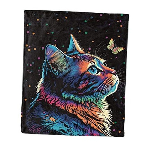 Colorful Cat Throw Blanket, Cat Flannel Fleece Blanket, Kitten Flannel Throw