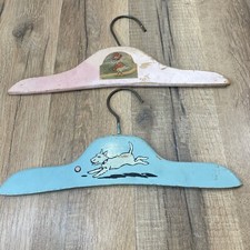 1930s Vintage Children's Wooden Clothing Hanger Blue Dog, Pink Mother Goose