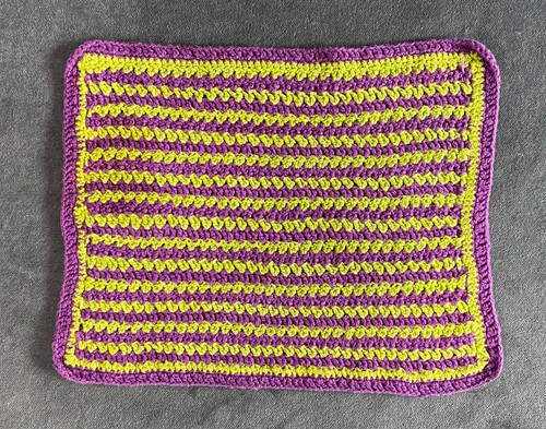 Crocheted Purple and Green Striped Pot Holder 