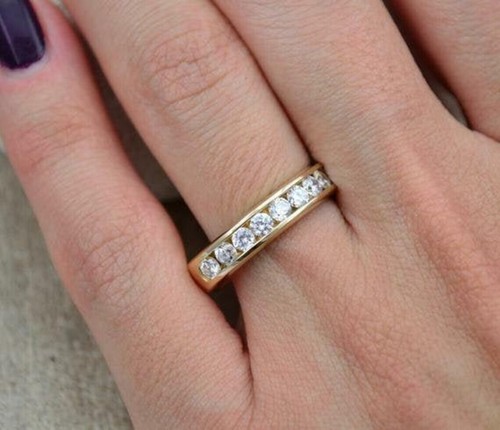 1.70 Ct Round Cut Diamond Lab-Created Engagement Band Ring 14k Yellow Gold Over - Picture 4 of 4