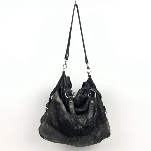 TANO Hobo Satchel Leather Bag Silver 