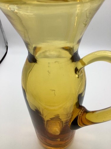 Vintage Art Glass Amber Pitcher Carafe Hand Blown Small 7" Slim Tall Handled - Picture 4 of 6