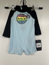 Hurley Nike Dri Fit UPF 50 OnePiece Rashguard Swimsuit Baby Boy Light Blue 6m