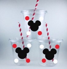 Mickey Mouse Birthday Party Cups Set of 12 WITH Lids/Straws