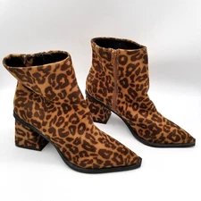 BP. Womens Tan Brown Leopard Print Almond Toe Block Heel Booties Size 7.5 M