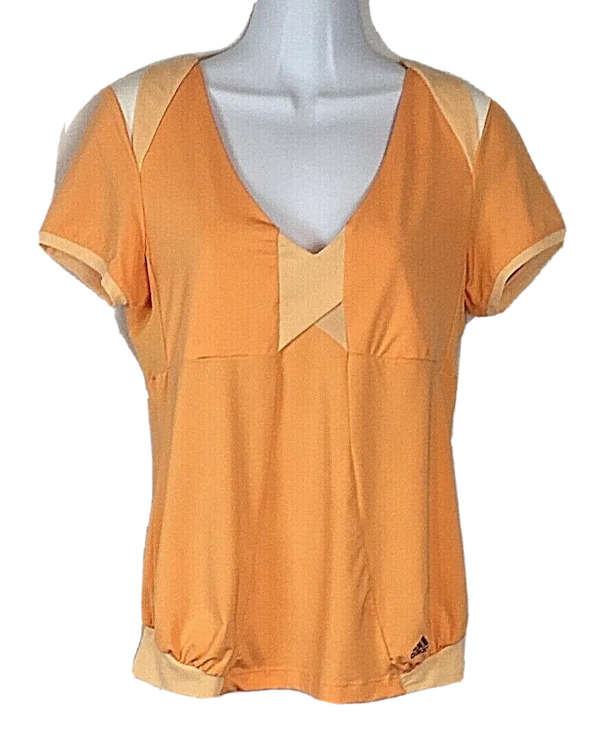 Vintage Adidas ClimaCool Women's Orange Athletic V Neck Tee Shirt Stretch  Sz S