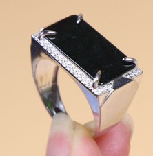925 Silver Certified Black Natural A Jadeite ring Adjustable Diameter 24278a