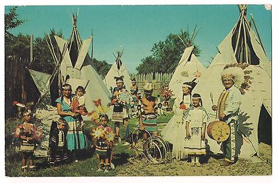 INDIAN VILLAGE Native American Adults, Children Teepees Tepees Vintage Postcard 