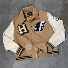 Homme Femme Letterman Varsity World Champs Patched $560 Streetwear Jacket Large