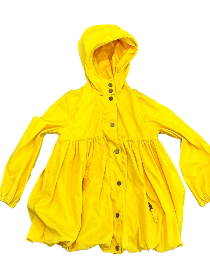 Chaqueta impermeable con capucha forrada vintage Ralph Lauren niñas 6X amarillo con volantes burbujas Foto 2 de 4
