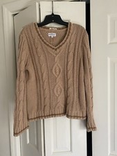 Gant Camel V-Neck Cable Men's Cotton Sweater Small