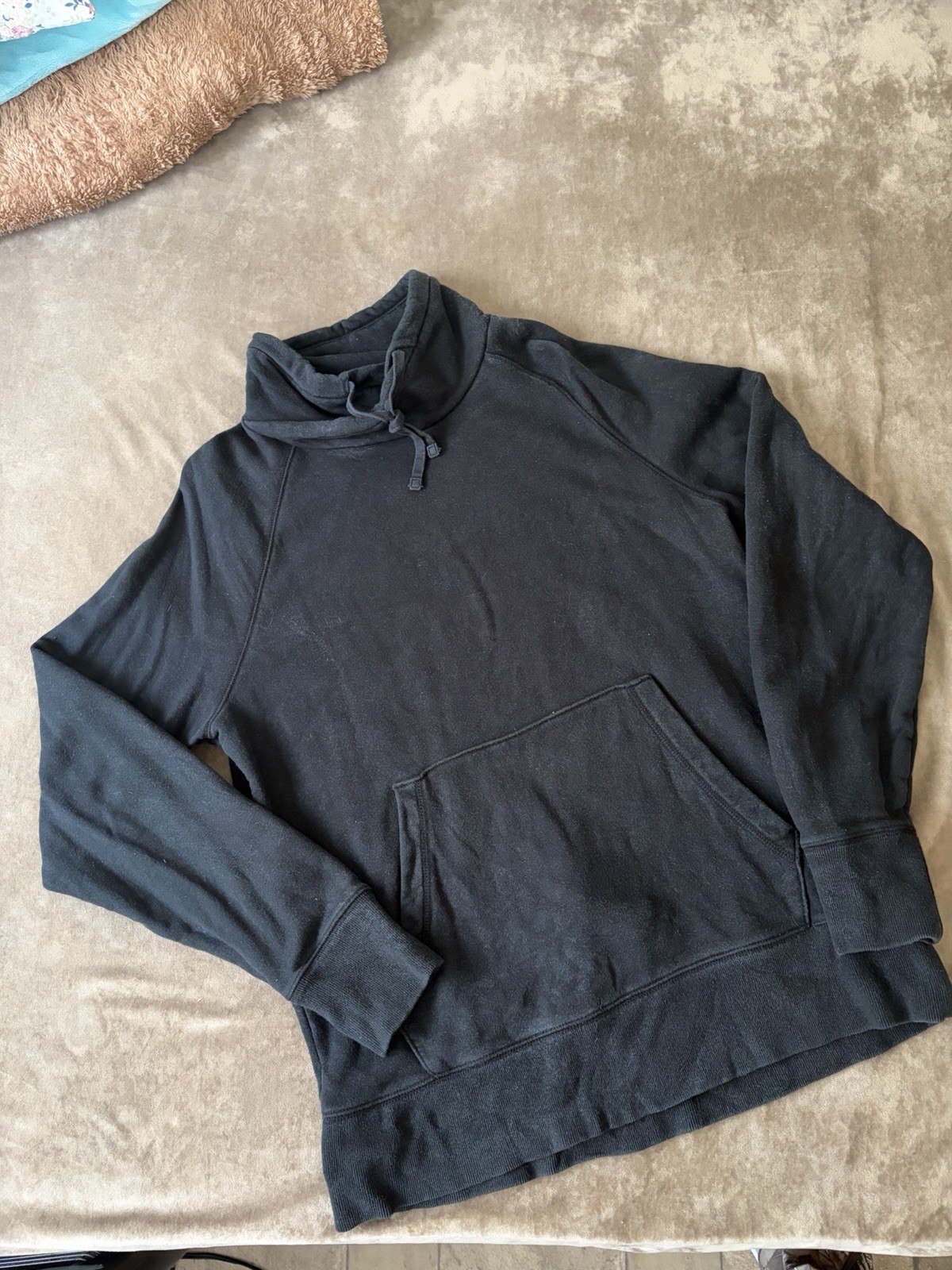 Banana Republic Fleece Pullover Hoodie Black Drawstring Pockets Men's Size M
