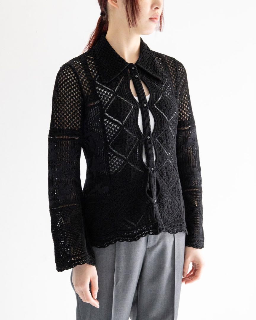 トップス mame kurogouchi Lace Knitted Cardigan Mame Kurogouchi Cotton Lace Knit Cardigan Black Size 2