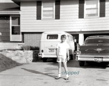 Vw Volkswagen Microbus 1950s Cadillac Car Boy House Garage Old Photo Negative