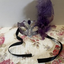 Venetian Masquerade Adjustable Purple Eyemask with Feathers and Glitter