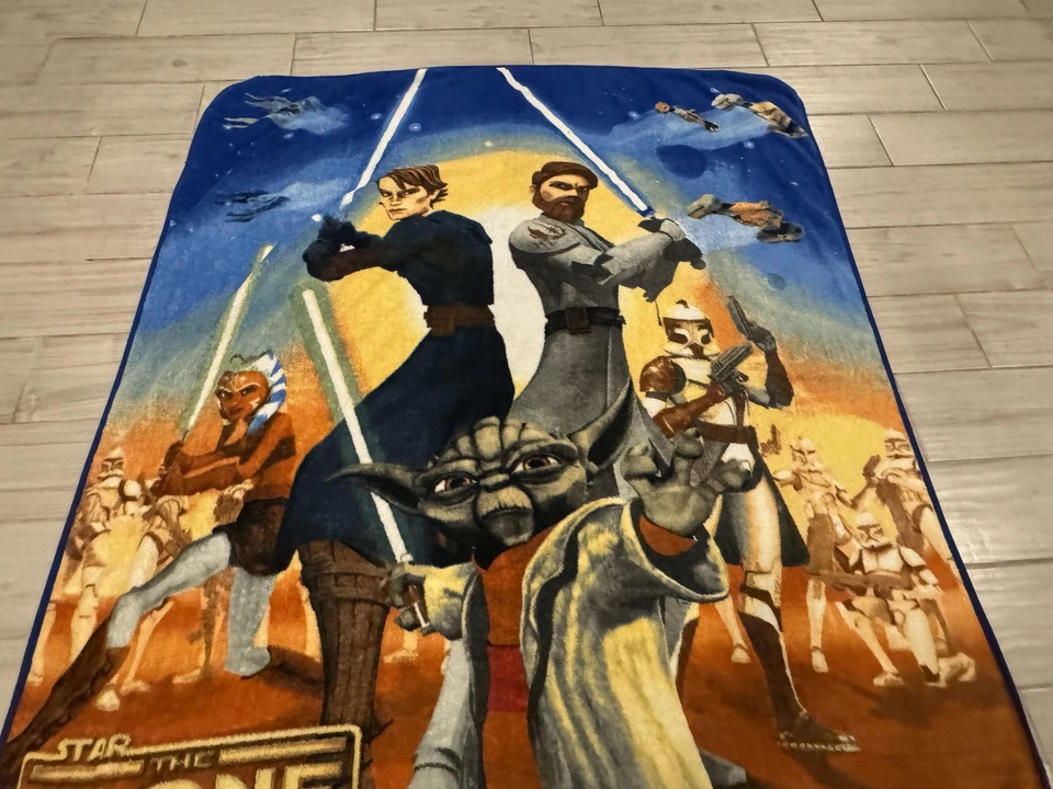 Manta polar Star Wars The Clone Wars Yoda Anakin Obi-Wan Ahsoka hecha a mano Foto 3 de 4