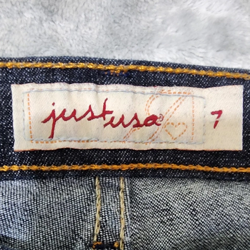 Pantalones de mezclilla vintage Y2K Just USA para mujer 7 jóvenes azul lavado oscuro tiro bajo pierna recta Foto 3 de 4