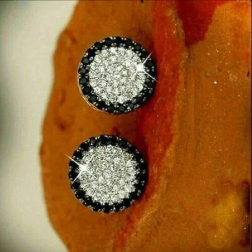 2Ct Lab Created Diamond & Black Diamond Stud Earrings 14K White Gold Plated - Image 4 of 4