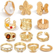 CHICUTIE 13pcs Gold Chunky Rings Set for Women 14k Adjustable,
