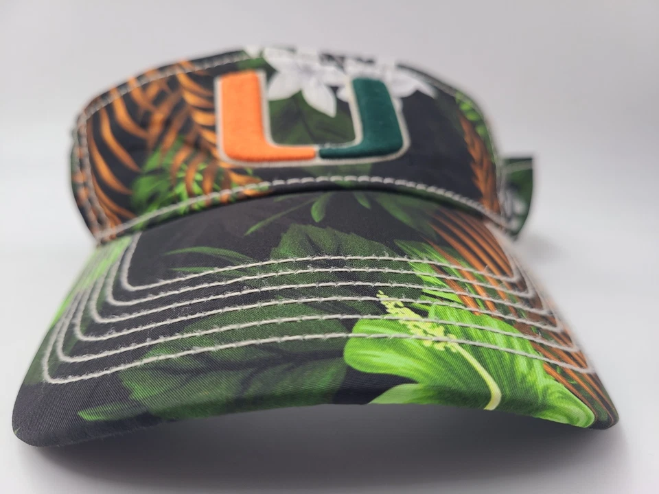 Gorra gorra con visera floral de la Universidad de Miami Hurricanes Snapback (parece pequeña) NCAA Foto 2 de 4