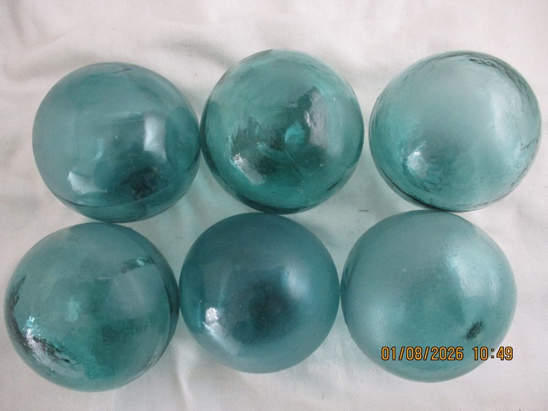 6 Teal/ Blue/Green Alaska Beach Combed Japanese Glass Fishing Floats