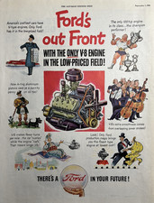 1946 Ford Automobiles V-8 Engine Out Front Low Priced Field Future Vtg Print Ad 1946 Ford Automobiles V-8 Engine Out Front Low Priced Field Future Vtg Print Ad