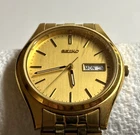 Seiko Men's Vintage Watch Day/Date Steel, Gold Dial Gold Bracelet, 7N43-9048
