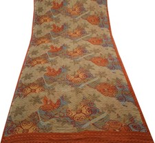 Sushila Vintage Branded Saree 100 Pure Georgette Silk Printed 5 YD Craft Fabric
