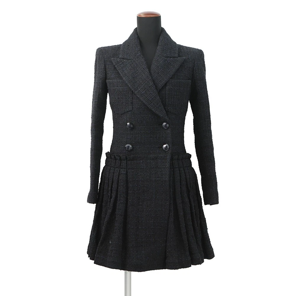 Chanel — CHANEL Tweed Double-Breasted Coat Size 34 Cotton49%/Polyamide31%/Acryl20% Bl...