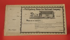 c1800?s Phillipsburg Horse Car RR Co Stock RARE Unissued NJ/PA Transit History