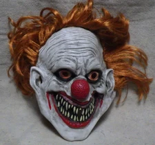 Vintage killer twisted clown thick Rubber Mask Costume red hair nose lips sharp