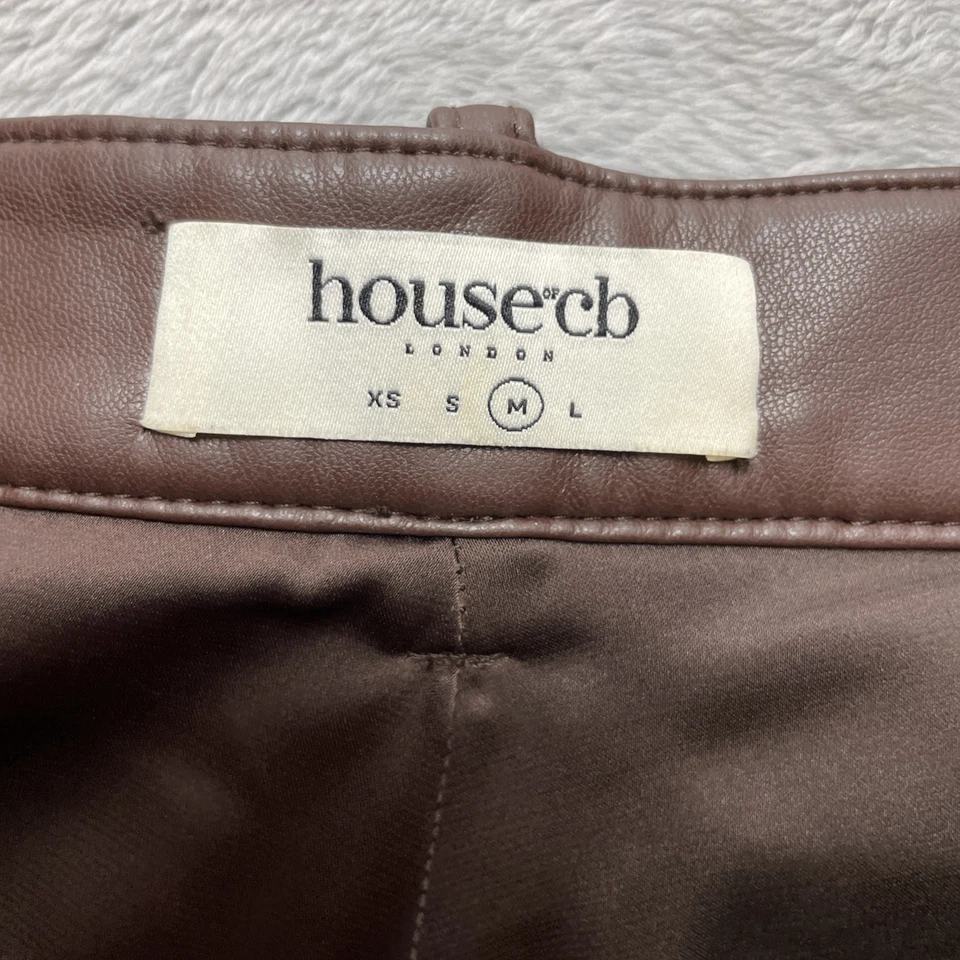 House of CB Inaya Faux Leather Pants Womens M Chocolate Straight Leg High Rise - Image 4 of 4