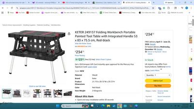 Keter Folding Work Table, Portable Workbench W/ 12'' Clamps for Garage/Wood Shop