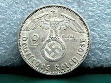 Germany Third Reich 2 Reichsmark Silver Coin 1938 A WW2 Era. Fine