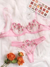 Women's Floral Embroidery Bra Panty Set 2 Piece Wireless Lingerie